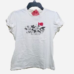 Herbench Logo Stitched Graphic Ruffled Sleeve Tee